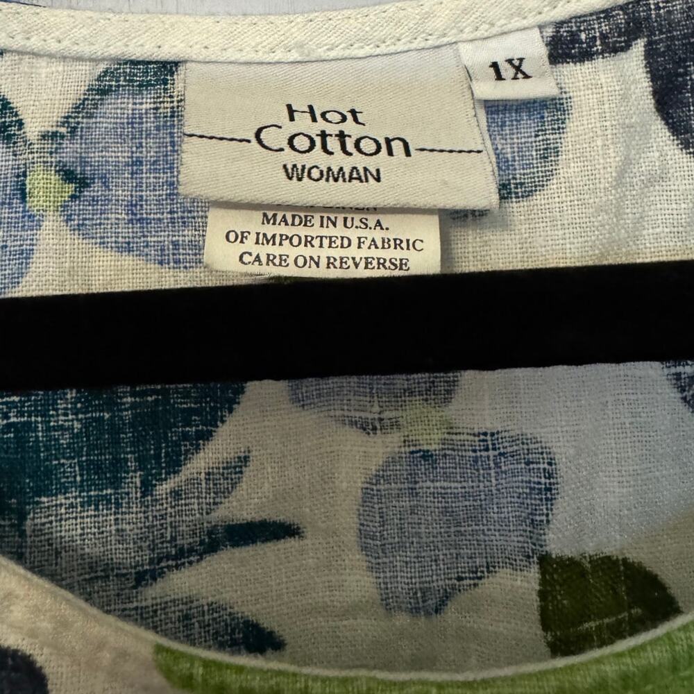 Hot Cotton Womens Multicolor Floral 100% Linen Sleeveless Crew Neck Tank Tops 1X - Picture 3 of 5